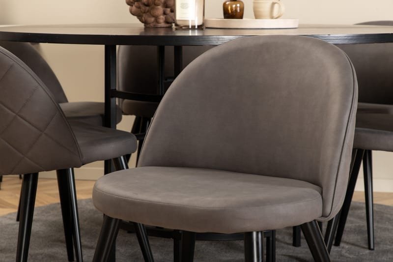 Ruokailuryhmä Möbelfashion Copenhagen-ruokailuryhmä 140 cm, pyöreä, 6 Velvet-tuolilla Musta/harmaa - Huonekalut - Pöytä & ruokailuryhmä - Ruokailuryhmä
