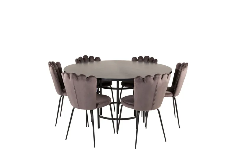 Ruokailuryhmä Möbelfashion Copenhagen-ruokailuryhmä 140 cm, pyöreä, 6 Limhamn-tuolilla Musta/harmaa, undefined