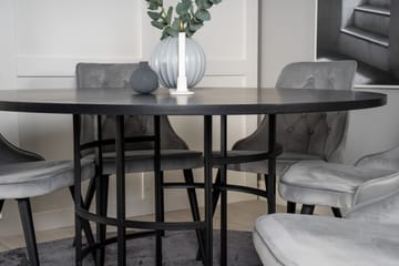 Ruokailuryhmä Möbelfashion Copenhagen-ruokailuryhmä 140 cm, pyöreä, 6 Velvet Deluxe -tuolilla Musta/Vaaleanharmaa - Huonekalut - Pöytä & ruokailuryhmä - Ruokailuryhmä