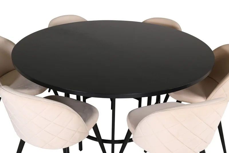 Ruokailuryhmä Möbelfashion Copenhagen-ruokailuryhmä 140 cm, pyöreä, 6 Velvet-tuolilla Beige/musta2 - Huonekalut - Pöytä & ruokailuryhmä - Ruokailuryhmä