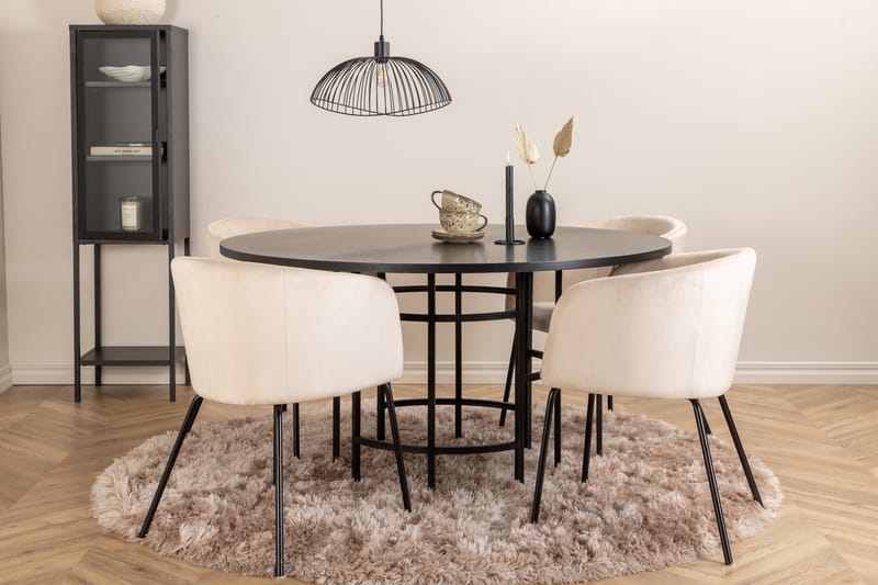 Ruokailuryhmä Möbelfashion Copenhagen-ruokailuryhmä 140 cm, pyöreä, 4 Berit-tuolilla Beige/Musta - Huonekalut - Pöytä & ruokailuryhmä - Ruokailuryhmä