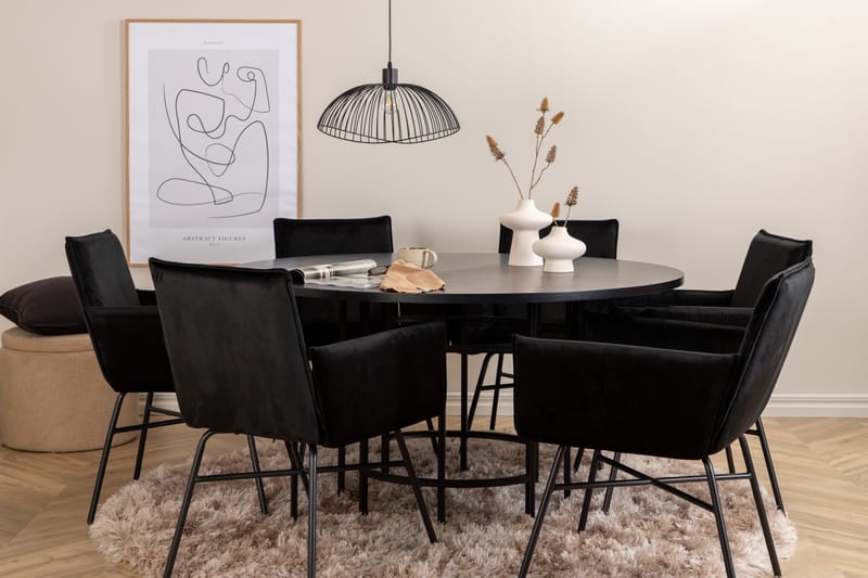 Ruokailuryhmä Möbelfashion Copenhagen-ruokailuryhmä 140 cm, pyöreä, 6 Petra-tuolilla Musta - Huonekalut - Pöytä & ruokailuryhmä - Ruokailuryhmä