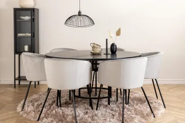 Ruokailuryhmä Möbelfashion Copenhagen-ruokailuryhmä 140 cm, pyöreä, 6 Berit-tuolilla Musta/Vaaleanharmaa - Huonekalut - Pöytä & ruokailuryhmä - Ruokailuryhmä