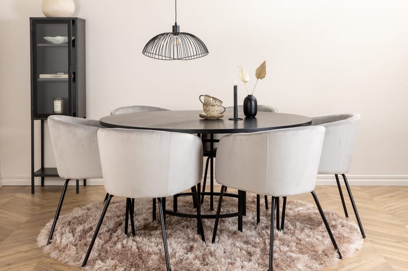 Ruokailuryhmä Möbelfashion Copenhagen-ruokailuryhmä 140 cm, pyöreä, 6 Berit-tuolilla Musta/Vaaleanharmaa - Huonekalut - Pöytä & ruokailuryhmä - Ruokailuryhmä