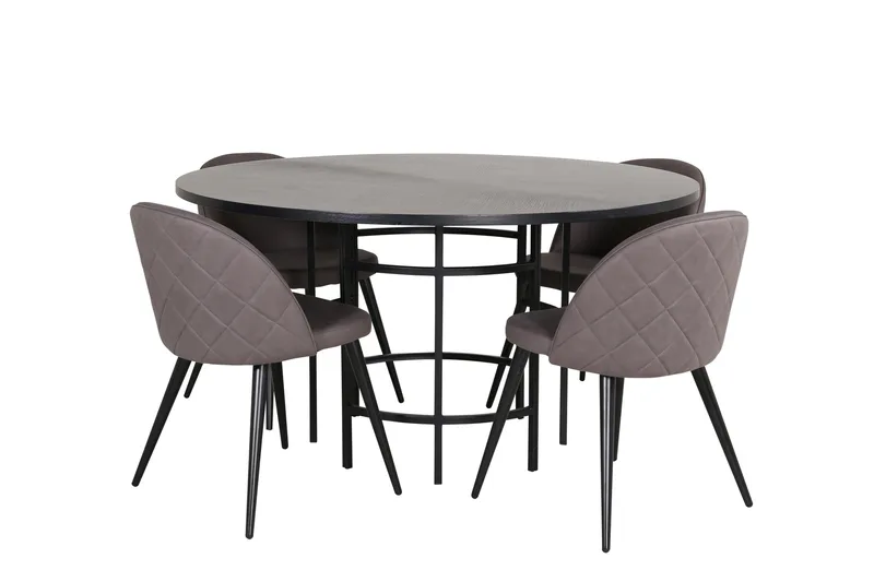 Ruokailuryhmä Möbelfashion Copenhagen-ruokailuryhmä 140 cm pyöreä, sisältää 4 Velvet-tuolia Musta/harmaa, undefined