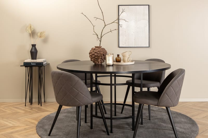 Ruokailuryhmä Möbelfashion Copenhagen-ruokailuryhmä 140 cm pyöreä, sisältää 4 Velvet-tuolia Musta/harmaa - Huonekalut - Pöytä & ruokailuryhmä - Ruokailuryhmä