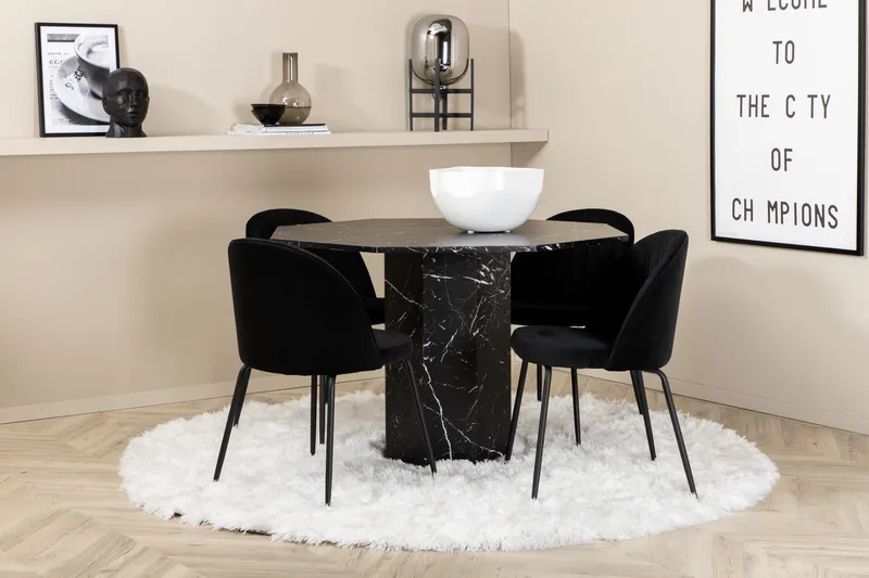 Ruokailuryhmä Marbs 110 cm Pyöreä 4 Wrinkles Tuolia - Musta - Huonekalut - Pöytä & ruokailuryhmä - Ruokailuryhmä