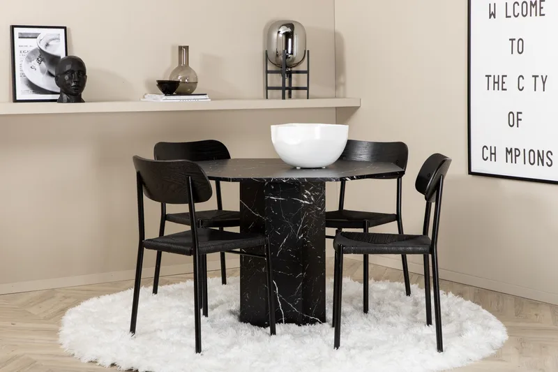 Ruokailuryhmä Marbs 110 cm Pyöreä 4 Polly Tuolia, Musta