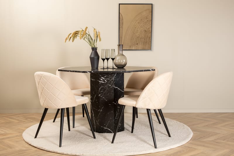 Ruokailuryhmä Marbs 110 cm Pyöreä 4 Velvet Tuolia - Beige - Huonekalut - Pöytä & ruokailuryhmä - Ruokailuryhmä