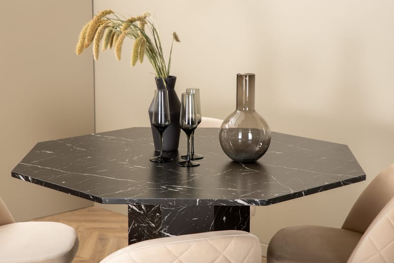 Ruokailuryhmä Marbs 110 cm Pyöreä 4 Velvet Tuolia - Beige - Huonekalut - Pöytä & ruokailuryhmä - Ruokailuryhmä
