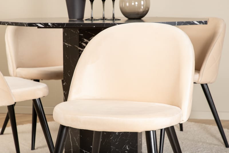 Ruokailuryhmä Marbs 110 cm Pyöreä 4 Velvet Tuolia - Beige - Huonekalut - Pöytä & ruokailuryhmä - Ruokailuryhmä