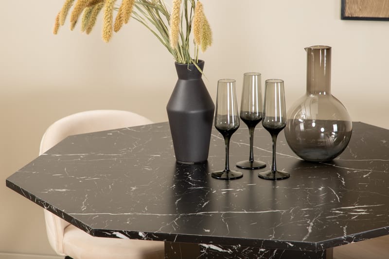 Ruokailuryhmä Marbs 110 cm Pyöreä 4 Velvet Tuolia - Beige - Huonekalut - Pöytä & ruokailuryhmä - Ruokailuryhmä