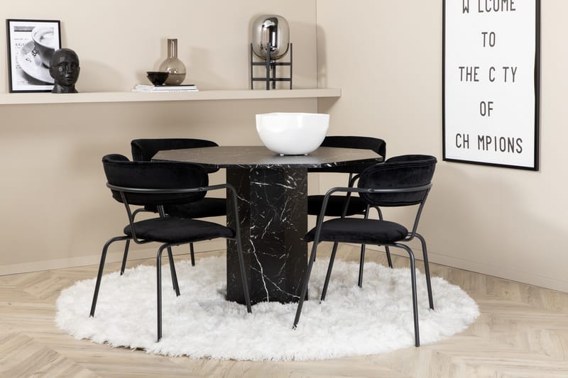 Ruokailuryhmä Marbs 110 cm Pyöreä 4 Arrow Tuolia - Musta - Huonekalut - Pöytä & ruokailuryhmä - Ruokailuryhmä