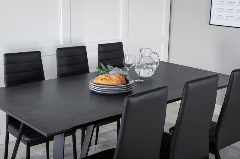 Ruokailuryhmä Marina 180 cm Suorakulmainen 6 Slim Tuolia - Musta - Huonekalut - Pöytä & ruokailuryhmä - Ruokailuryhmä