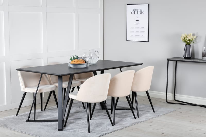 Ruokailuryhmä Marina 180 cm Suorakulmainen 6 Velvet Tuolia - Beige - Huonekalut - Pöytä & ruokailuryhmä - Ruokailuryhmä