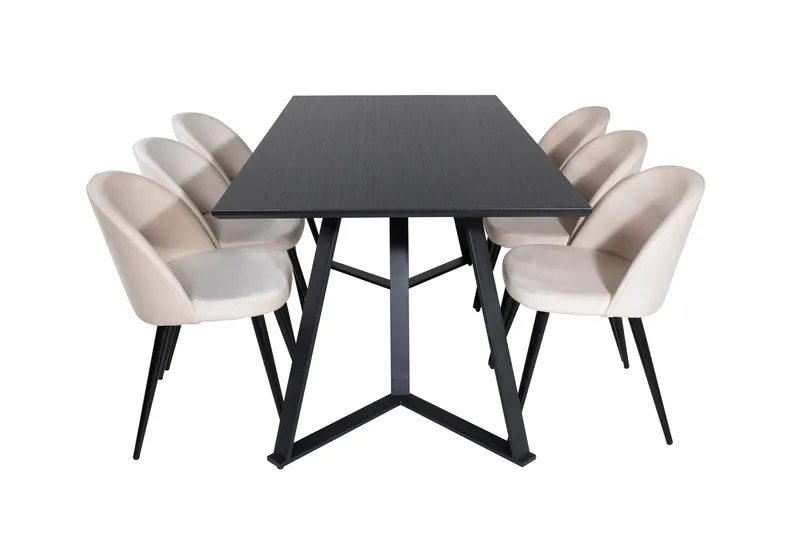 Ruokailuryhmä Marina 180 cm Suorakulmainen 6 Velvet Tuolia, Beige