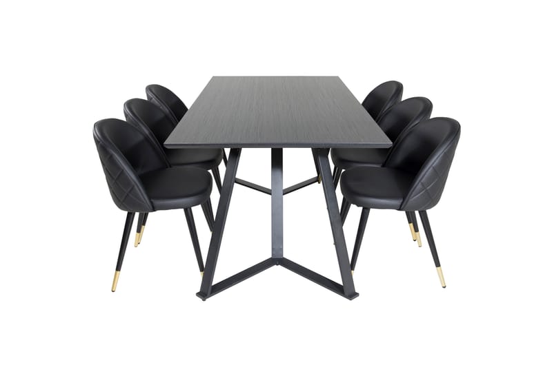 Ruokailuryhmä Marina 180 cm Suorakulmainen 6 Velvet Tuolia, Musta