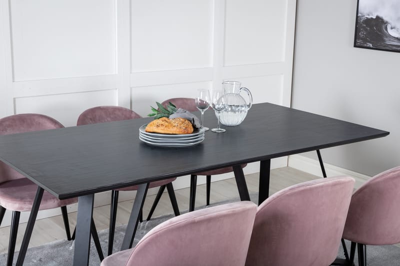 Ruokailuryhmä Marina 180 cm Suorakulmainen 6 Velvet Tuolia - Musta - Huonekalut - Pöytä & ruokailuryhmä - Ruokailuryhmä