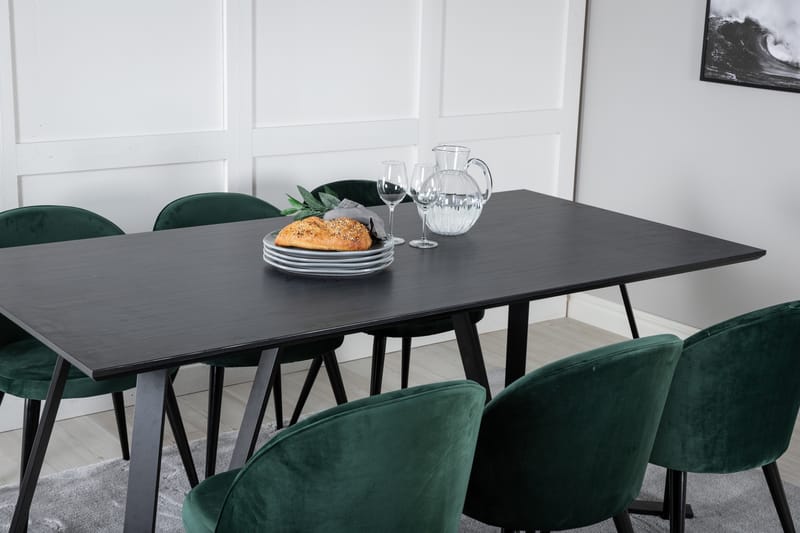 Ruokailuryhmä Marina 180 cm Suorakulmainen 6 Velvet Tuolia - Musta - Huonekalut - Pöytä & ruokailuryhmä - Ruokailuryhmä