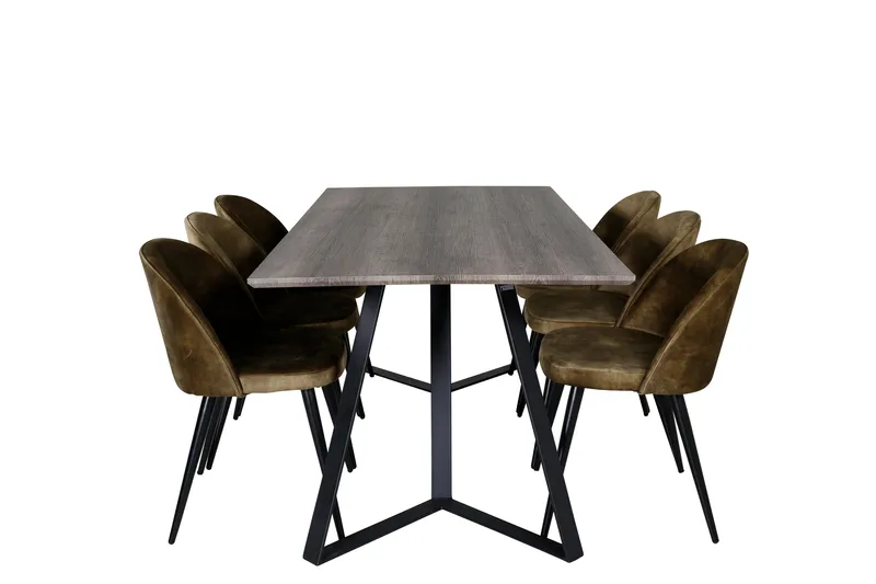 Ruokailuryhmä Marina 180 cm Suorakulmainen 6 Velvet Tuolia, Musta