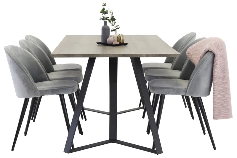 Ruokailuryhmä Marina 180 cm Suorakulmainen 6 Velvet Tuolia, Musta