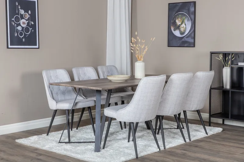 Ruokailuryhmä Marina 180 cm Suorakulmainen 6 Velvet Tuolia - Musta - Huonekalut - Pöytä & ruokailuryhmä - Ruokailuryhmä