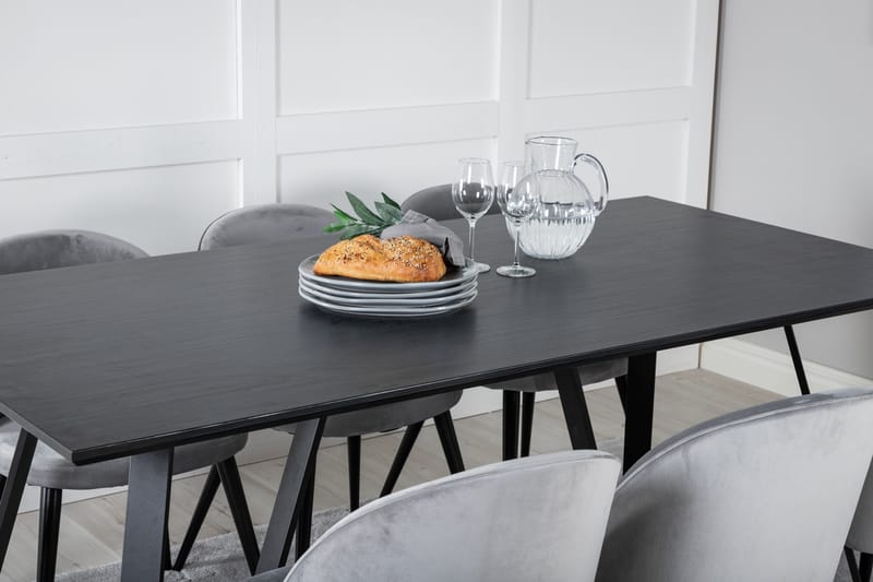 Ruokailuryhmä Marina 180 cm Suorakulmainen 6 Velvet Tuolia - Musta - Huonekalut - Pöytä & ruokailuryhmä - Ruokailuryhmä