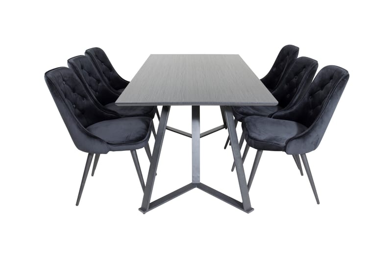 Ruokailuryhmä Marina 180 cm Suorakulmainen 6 Velvet Tuolia, Musta