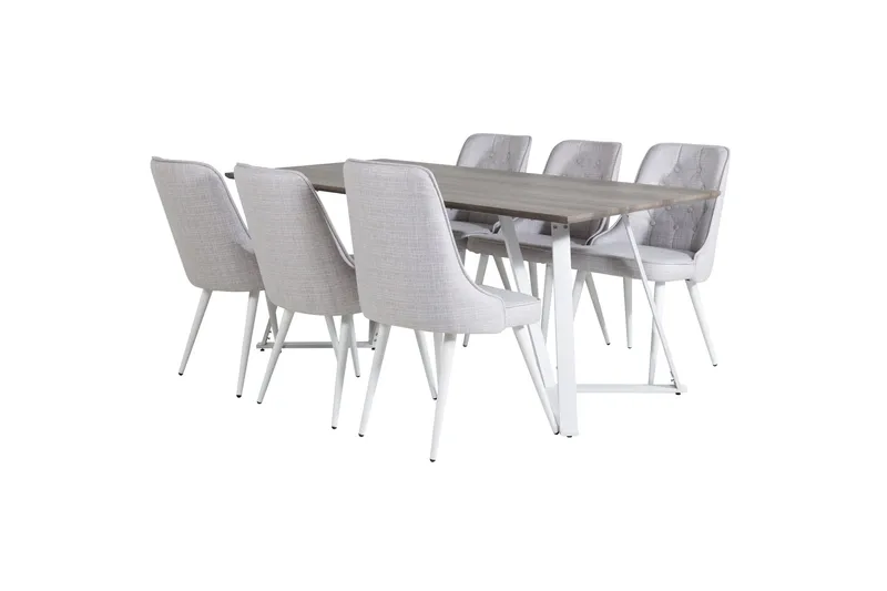 Ruokailuryhmä Marina 180 cm Suorakulmainen 6 Velvet Tuolia - Vaaleanharmaa - Huonekalut - Pöytä & ruokailuryhmä - Ruokailuryhmä