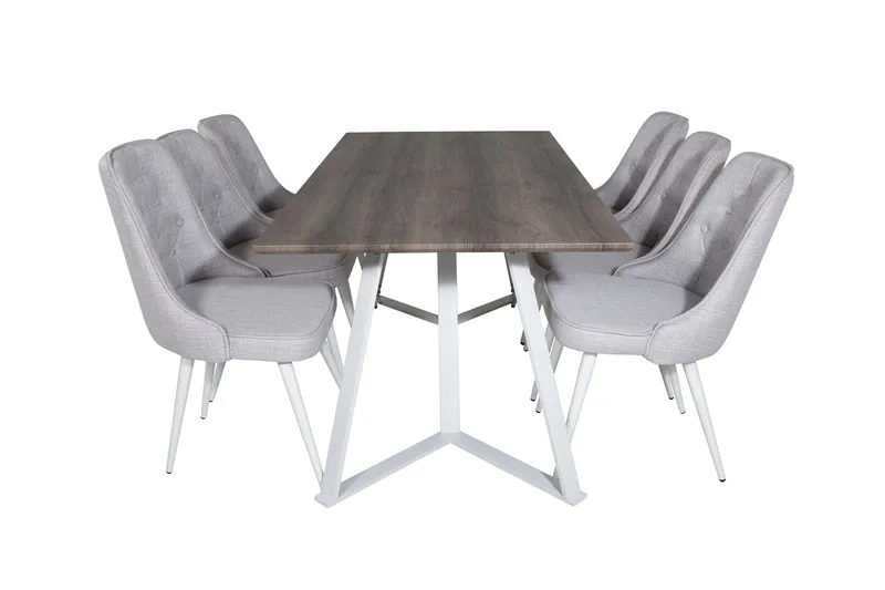 Ruokailuryhmä Marina 180 cm Suorakulmainen 6 Velvet Tuolia, Vaaleanharmaa