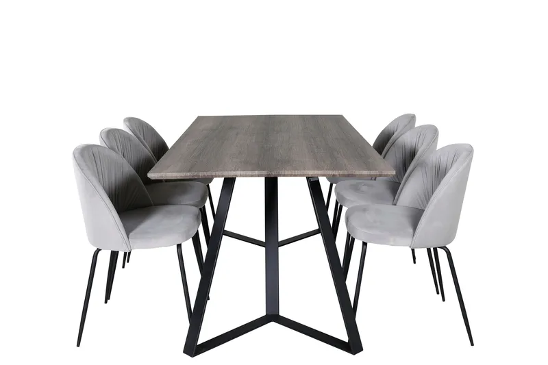 Ruokailuryhmä Marina 180 cm Suorakulmainen 6 Wrinkles Tuolia, Musta