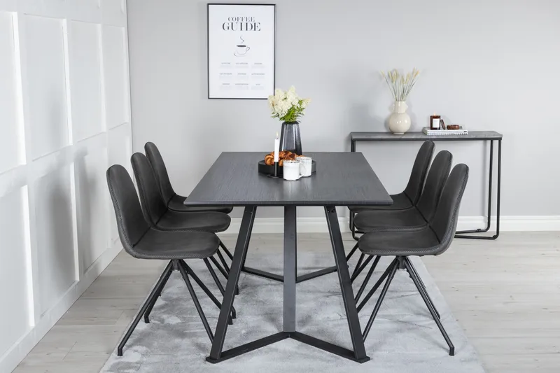 Ruokailuryhmä Marina 180 cm Suorakulmainen 6 Polar Tuolia - Musta - Huonekalut - Pöytä & ruokailuryhmä - Ruokailuryhmä