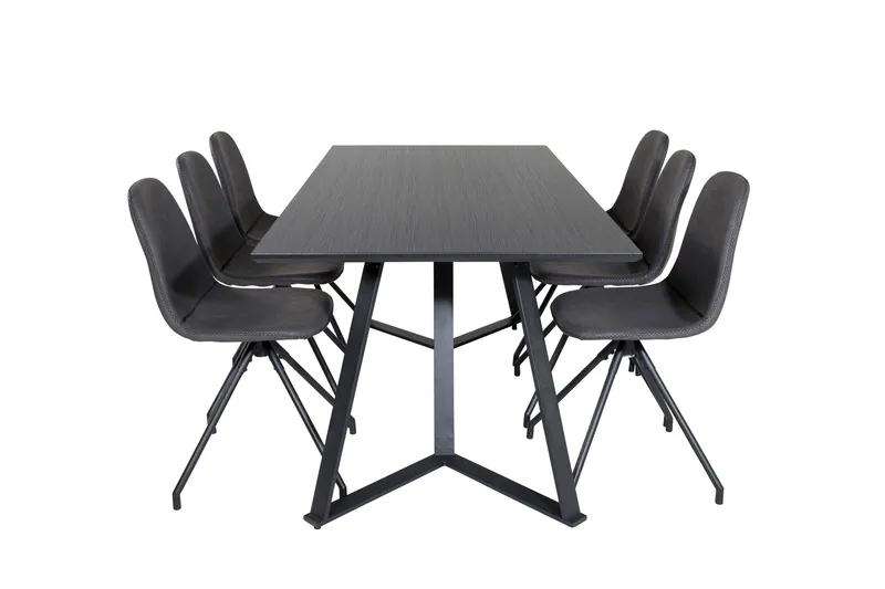 Ruokailuryhmä Marina 180 cm Suorakulmainen 6 Polar Tuolia, Musta