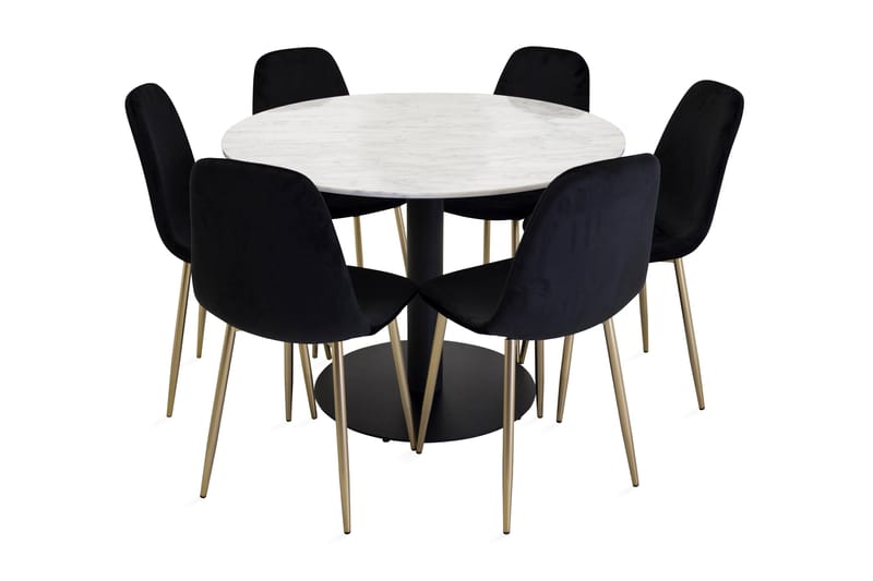 Ruokailuryhmä Netanya 106 cm Pyöreä Marmori 6 Tommy tuolia