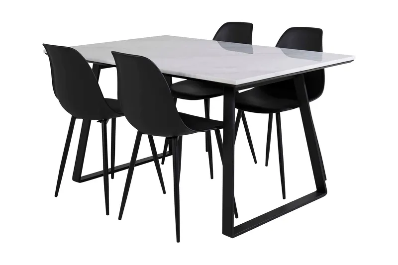 Ruokailuryhmä Netanya 140 cm 4 Yegua tuolia, Marmori/Valkoinen/Musta