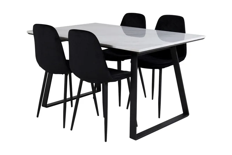 Ruokailuryhmä Netanya 140 cm 4 Yegua tuolia, Marmori/Valkoinen/Musta