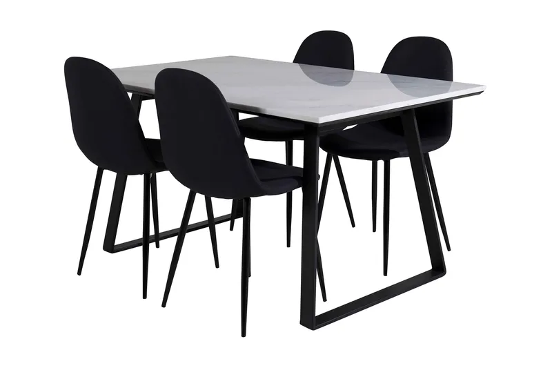 Ruokailuryhmä Netanya 140 cm 4 Yegua tuolia, Marmori/Valkoinen/Musta