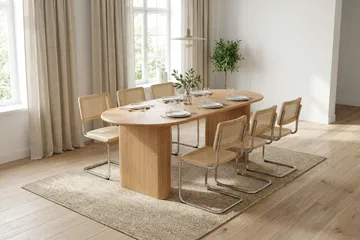 Noira-ruokailuryhmä, suorakulmainen 180 cm, tammi, 6 Build-ruokapöydän tuolia - Tammi - Huonekalut - Pöytä & ruokailuryhmä - Ruokailuryhmä