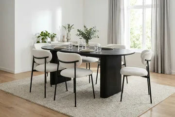 Noira-ruokailuryhmä, suorakulmainen 220 cm, musta, 6 Lucy-ruokatuolilla - Musta - Huonekalut - Pöytä & ruokailuryhmä - Ruokailuryhmä