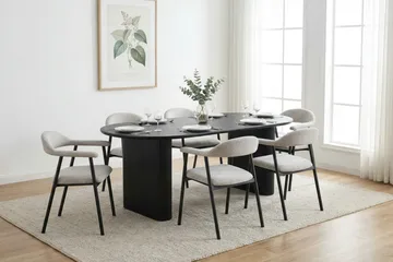 Noira-ruokailuryhmä 180 cm, suorakulmainen, musta, 6 Ronja-ruokatuolia - Beige/musta - Huonekalut - Pöytä & ruokailuryhmä - Ruokailuryhmä
