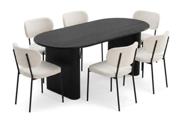 Noira-ruokailuryhmä suorakaiteen muotoinen 180 cm musta, 6 Gemmiano-ruokatuolia - Musta - Huonekalut - Pöytä & ruokailuryhmä - Ruokailuryhmä