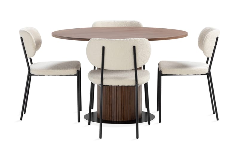 Noira Ruokapöytä 120 cm Pähkinä Pyöreä 4 Gemmiano Ruokatuolia - Ruskea - Huonekalut - Pöytä & ruokailuryhmä - Ruokailuryhmä