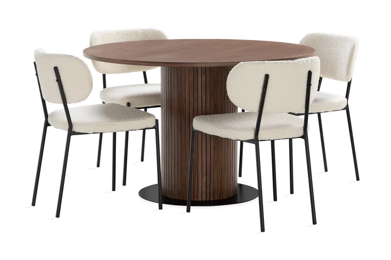 Noira Ruokapöytä 120 cm Pähkinä Pyöreä 4 Gemmiano Ruokatuolia, Ruskea