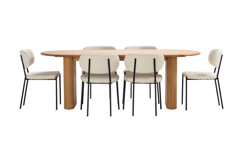 Noira Ruokapöytä 220 cm Tammi 6 Gemmiano Ruokatuolia - Tammi - Huonekalut - Pöytä & ruokailuryhmä - Ruokailuryhmä