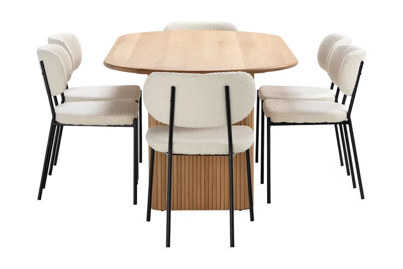 Noira Ruokapöytä 220 cm Tammi 6 Gemmiano Ruokatuolia - Tammi - Huonekalut - Pöytä & ruokailuryhmä - Ruokailuryhmä