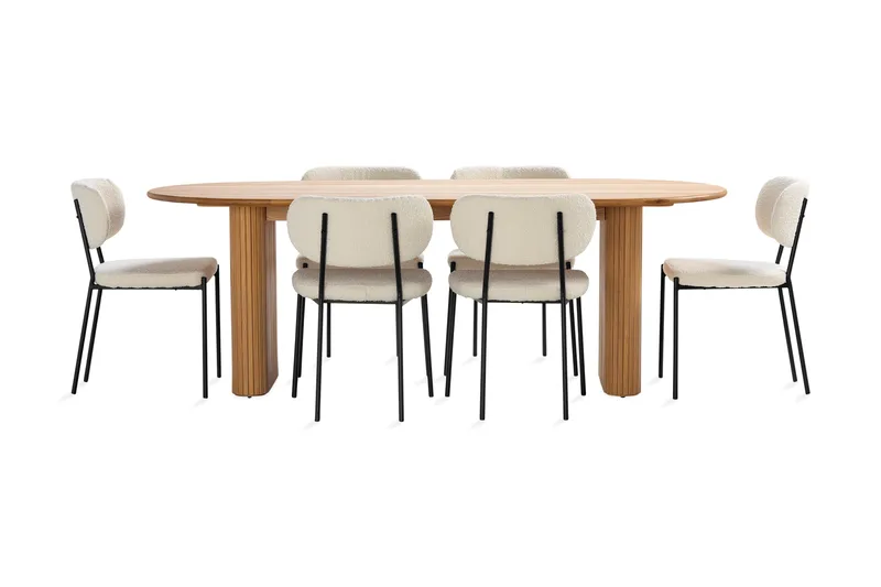 Noira Ruokapöytä 220 cm Tammi 6 Gemmiano Ruokatuolia - Tammi - Huonekalut - Pöytä & ruokailuryhmä - Ruokailuryhmä