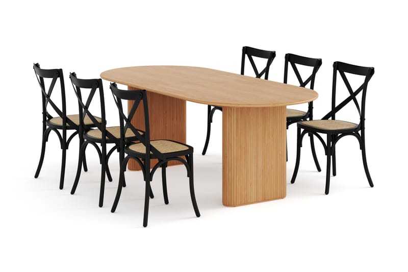 Noira Ruokapöytä 220 cm Tammi 6 Kalb Ruokatuolia, Ruskea/Pähkinä