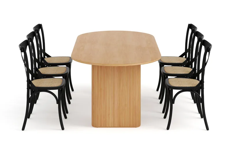 Noira Ruokapöytä 220 cm Tammi 6 Kalb Ruokatuolia - Ruskea/Pähkinä - Huonekalut - Pöytä & ruokailuryhmä - Ruokailuryhmä