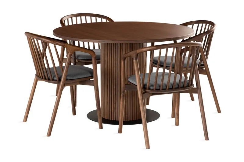 Noira Ruokaryhmä 120 cm Pyöreä Ruokapöytä 4 Noira Tuolia, Pähkinä