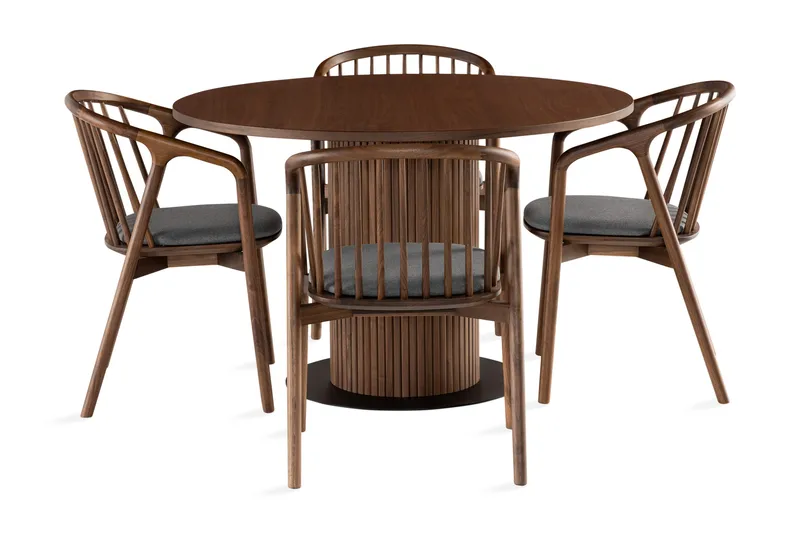Noira Ruokaryhmä 120 cm Pyöreä Ruokapöytä 4 Noira Tuolia - Pähkinä - Huonekalut - Pöytä & ruokailuryhmä - Ruokailuryhmä
